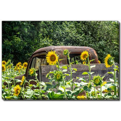 Camion dans un champ de tournesols, art sur toile