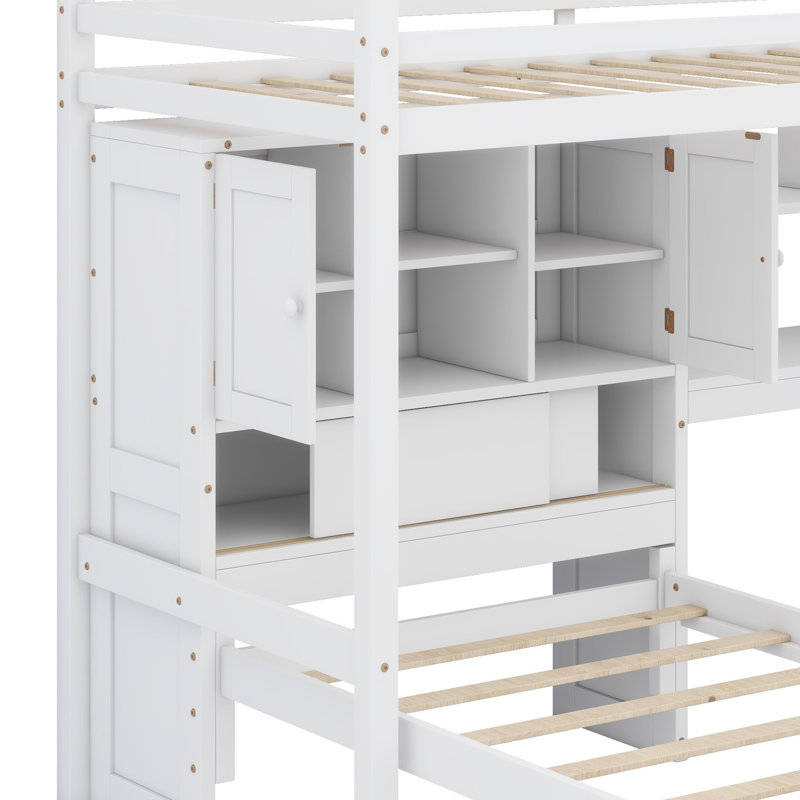 Lit mezzanine avec bureau intégré et escalier, Blanc