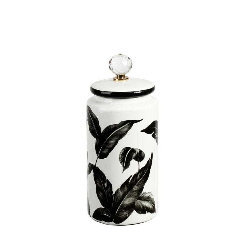 Ceramic Jar, 12" H x 4.75" W x 4.75" D, Black/White