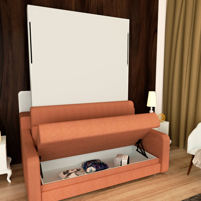 Lit de chambre à coucher - Économie d'espace, facile à installer, au gaz, économie moderne orange avec fonction et structure de rangement interne