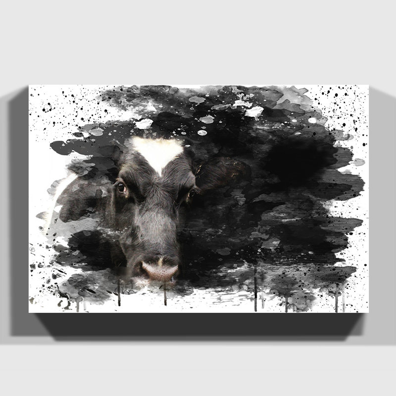 Black and White Cow - Wall Art, 35cm H x 50cm W, Wrapped Canvas
