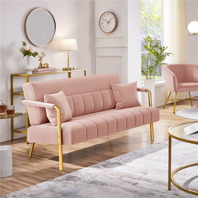 Maddison 56.5'' Upholstered Sofa with Two Pillows, Pink Velvet