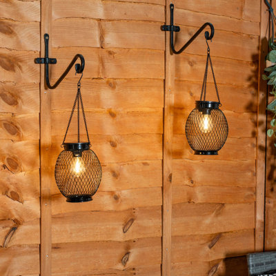 Black Metal Mesh Cage Solar Powered Outdoor 2 Pack 38.5cm Solar Powered Integrated LED Outdoor Lantern