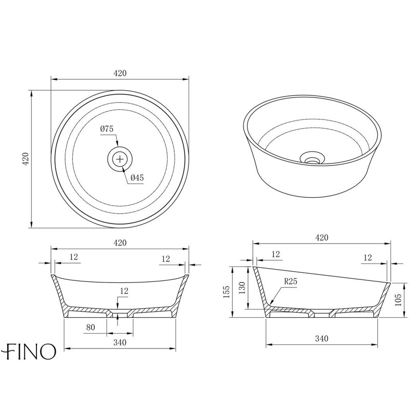 Brayden Studio 42mm L x 42mm W Natural Stone Oval Sink