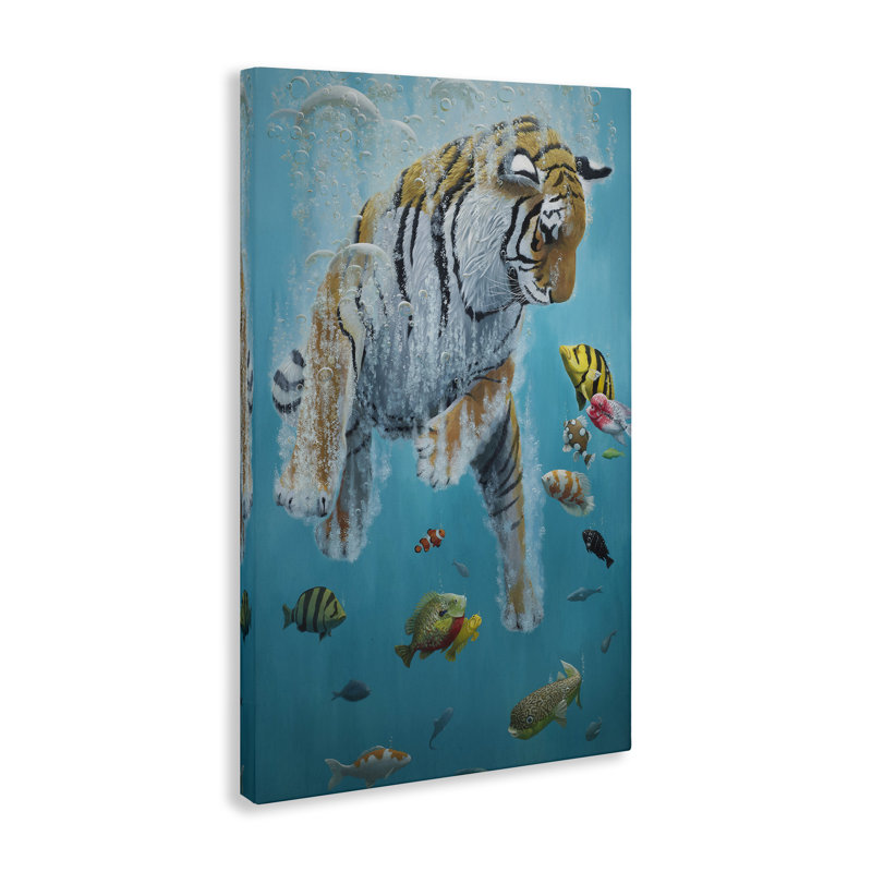 Swimming Tiger Among Fish Canvas, design by Heather Gauthier, 36" H x 24" W