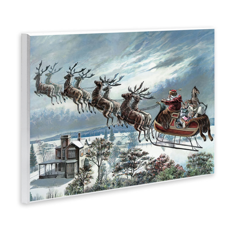 Plaque murale Santa's Sleigh over Town, design par Arlington Prints, H 10 po x l 15 po