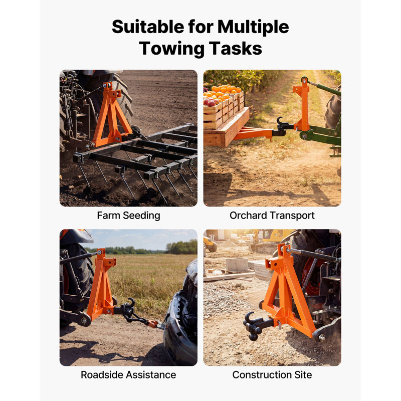 3 Point Trailer Hitch with 2" Receiver, 3 Pt Quick Hitch with 3 Trailer Balls, Tractor Tow Drawbar Adapter for Category 1, Kubota, Mahindra, Ford, Yanmar, John Deere, Massey Ferguson, Orange