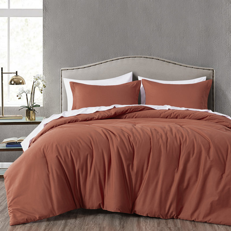 Cotton Twill Comforter, Queen Comforter + 2 Standard Shams, Terracotta