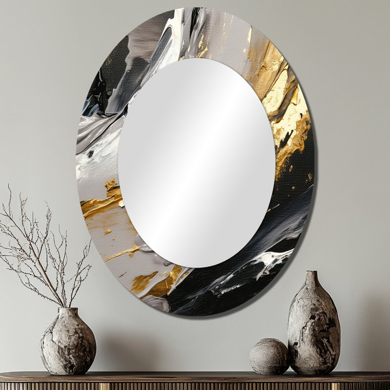 Mystery Awakening VI - Black Modern Oval Wall Mirror, 40" x 30"