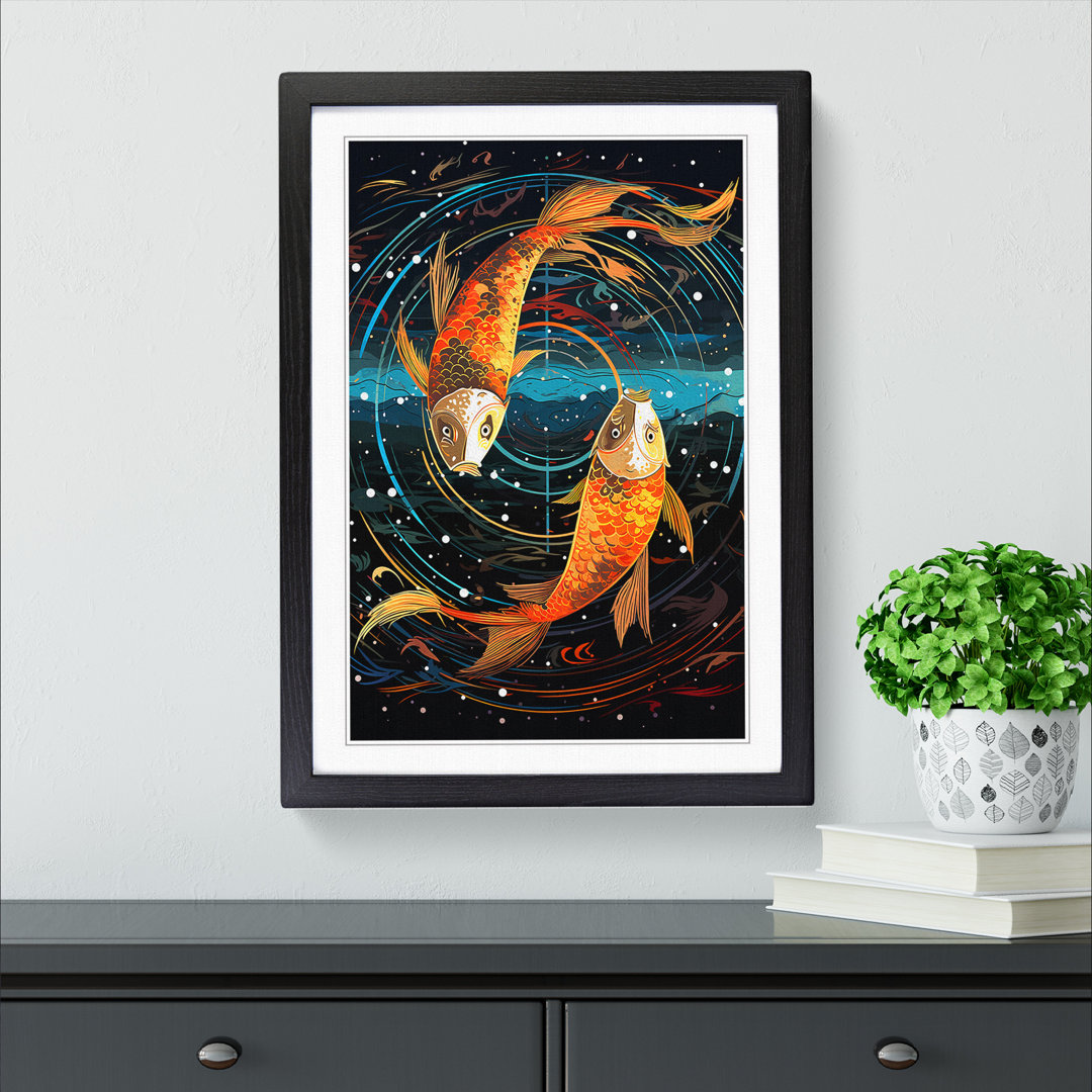 Pisces Fish Zodiac Colour Field - Single Picture Frame Print on Wood
