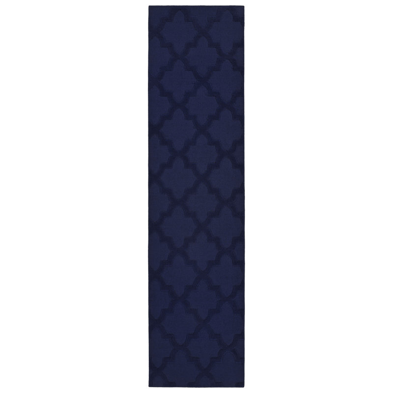 Navy Nasturtium Cut-loop Trellis Area Rug by, Rectangle 3' x 12'