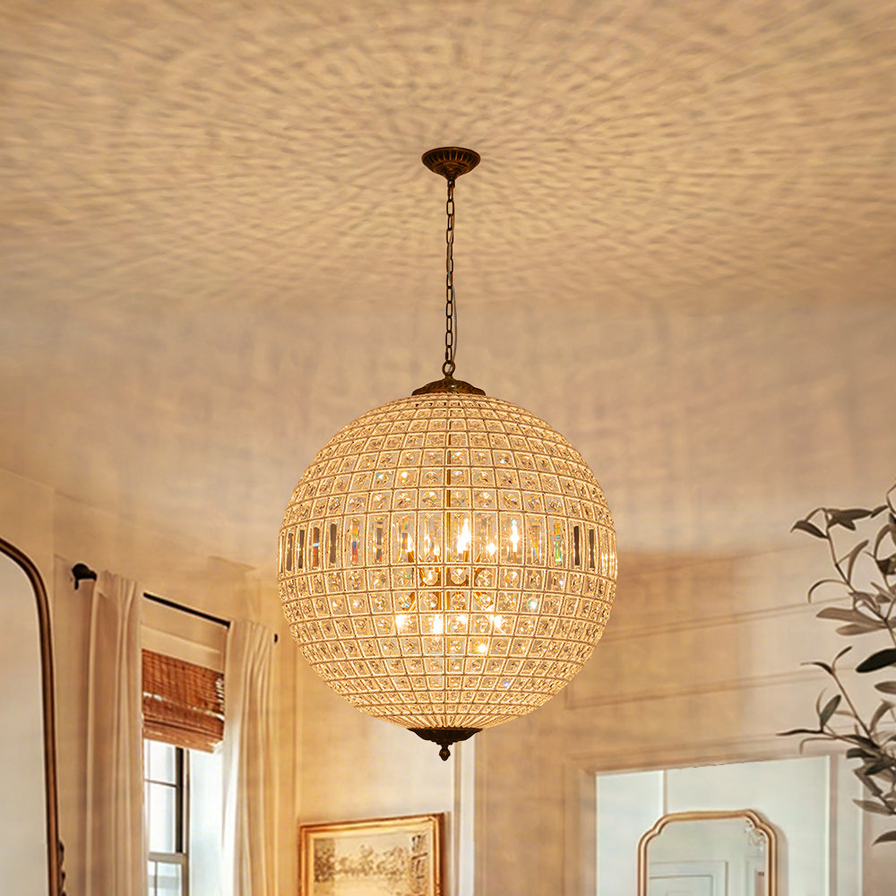 Engles Antique Bronze Vintage Crystal Globe Pendant Chandelier
