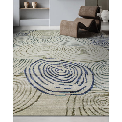 Tapis ivoire et bleu noué à la main de haute qualité