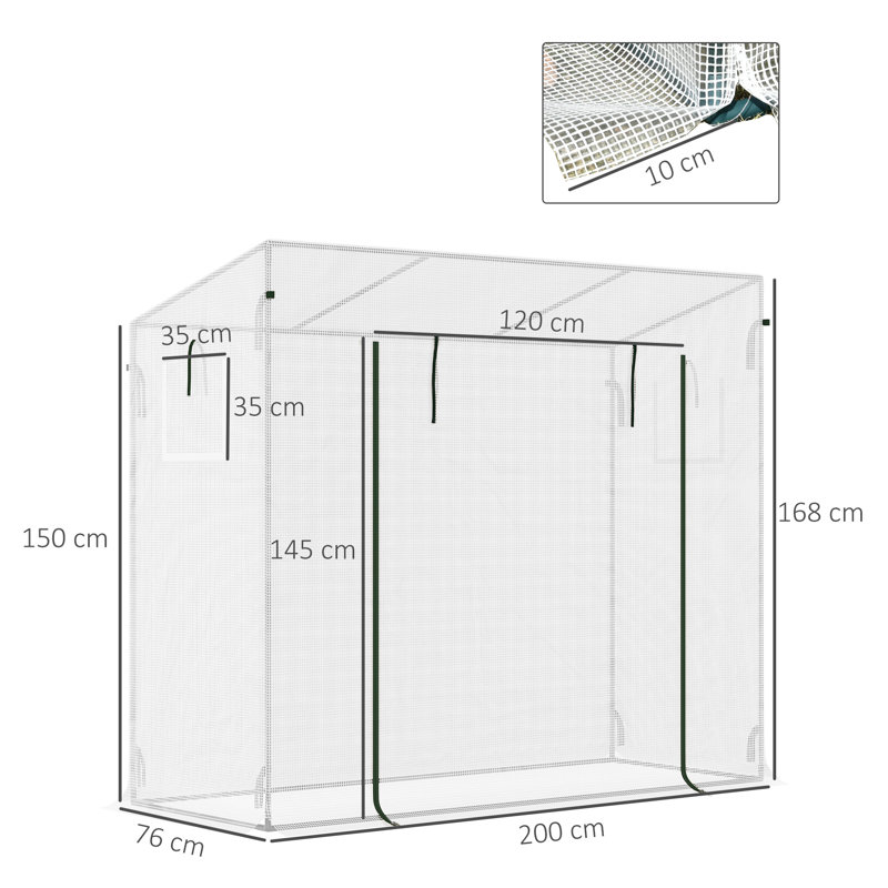 Walk in 200*76*168 cm Steel 1 Piece Walk-in Greenhouse Green with Roll-up Door and Windows, White