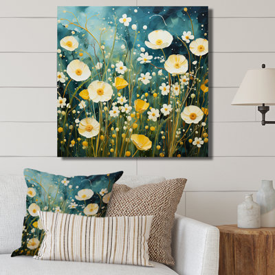 " Teal White Buttercups Buttercup Meadow "