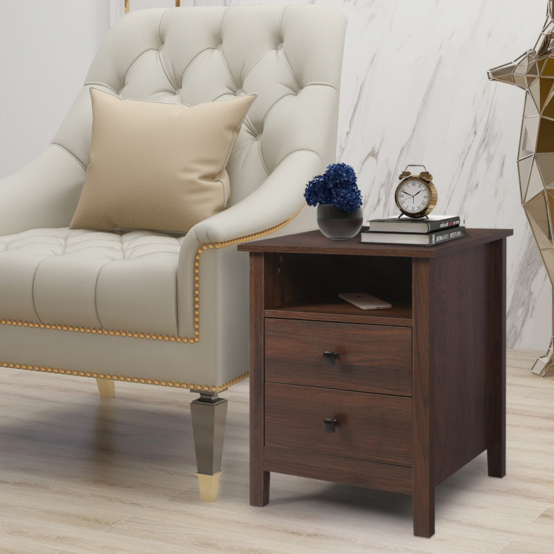 Ensemble de 2 tables de chevet en bois avec tiroir (brun), Brun