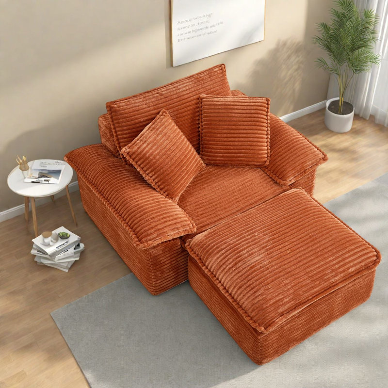 Chaise modulaire à compression, chaise de chambre orange moderne en velours côtelé compact