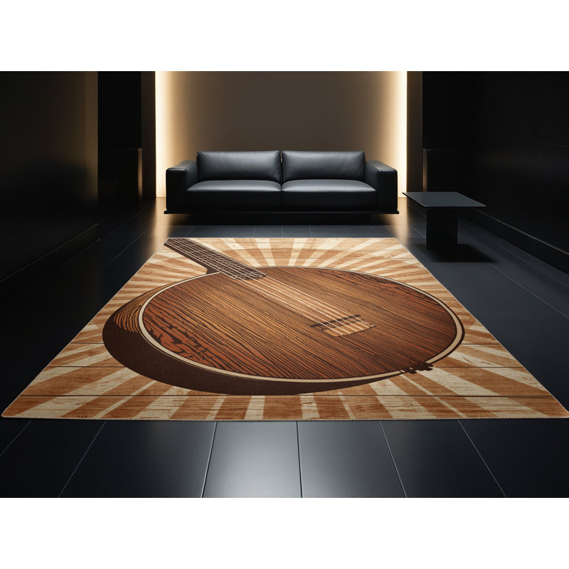 Machine Washable Orfelinda Banjo Rustic Wood & Shiplap Rug in Brown – Beige Binding, 4x6