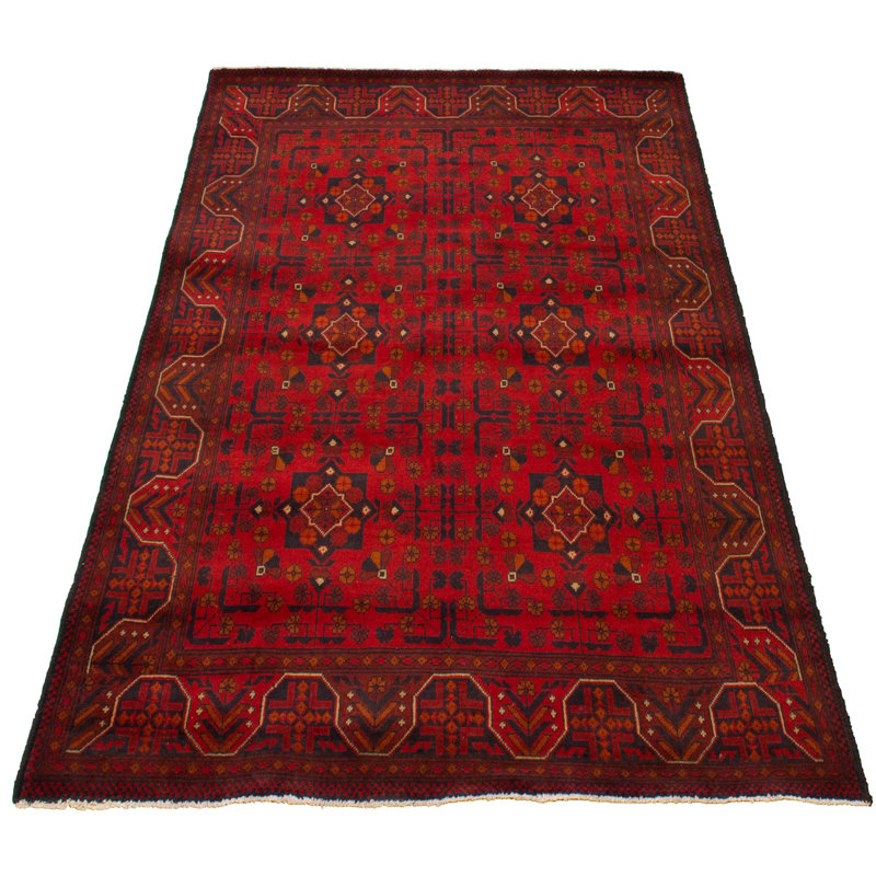 Tapis unique en laine noué à la main style Esari turque des années 2010 de 5 pi 1 po x 6 pi 4 po rouge Araiz
