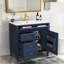 Meuble-lavabo de salle de bain bleu 36 po avec lavabo 36 po, 2 tiroirs et étagères efficaces, armoire supérieure en céramique Modern Elegance, capacité accrue, design avant-gardiste-1360123448