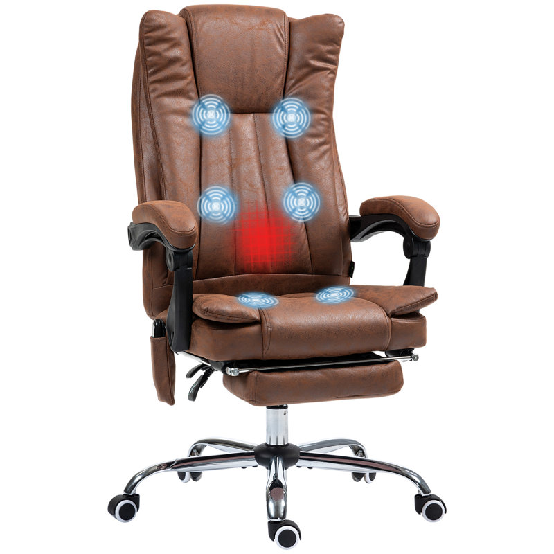 Fauteuil de bureau en microfibre de massage, chaise d'ordinateur à haut dossier avec massage à 6 points et chaleur, Brun