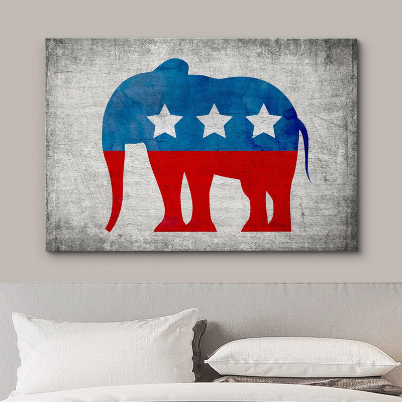 Drapeau de l'éléphant république américain GOP, H 12 po x l 18 po x P 1,5 po