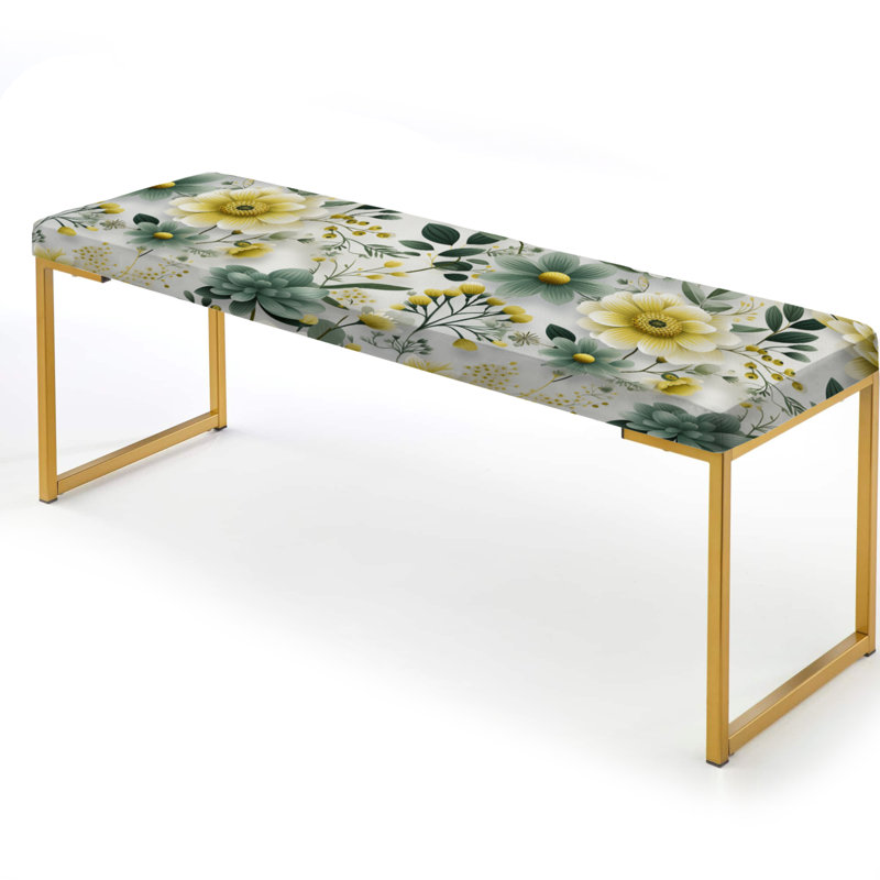 Green Boho Chic Floral Pattern - Floral Upholstered Gold Bench