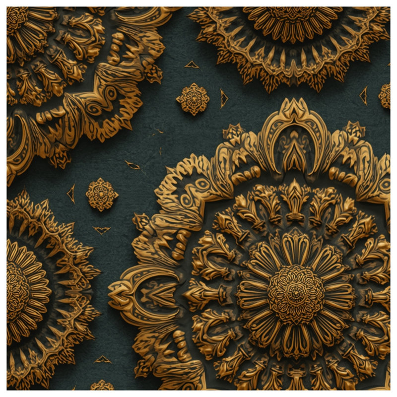 Couvertures de mandala complexes en bronze, L 60 po x H 80 po