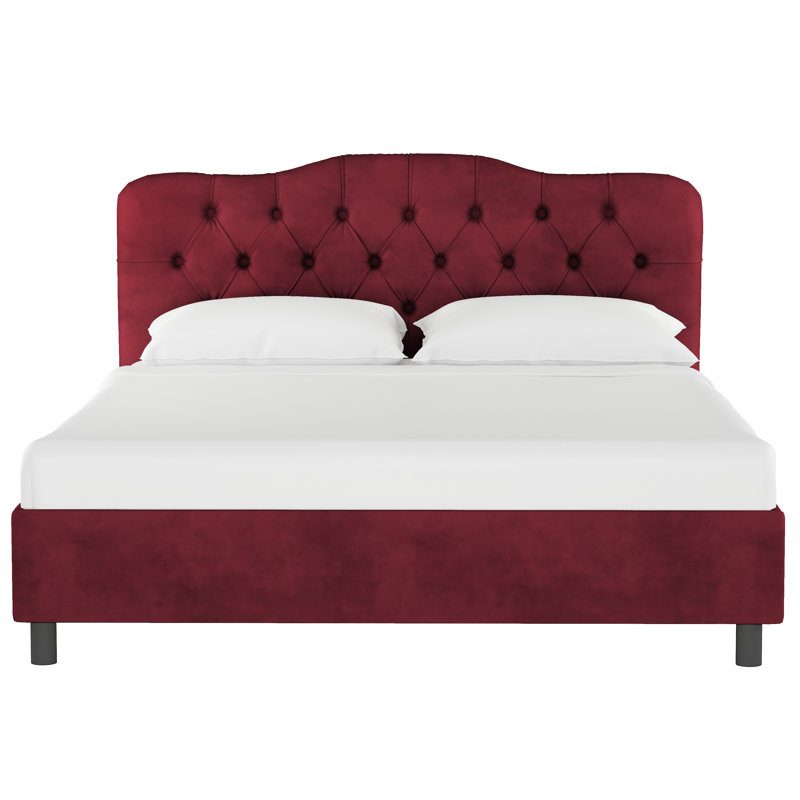 Lit plateforme tapissier Pires, Simple, Velours baie classique