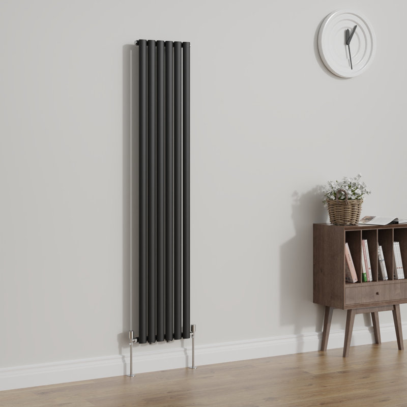 Shoshana Vertical Oval Panel Radiator, 180cm H x 23.6cm W, Normal Black, 1