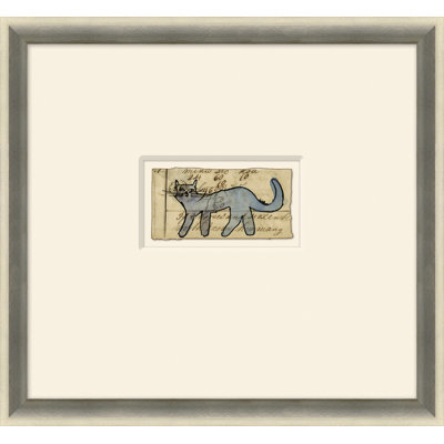 «Blue Cat - Mennonite Ledger Dessin» - Peinture encadrée sur papier
