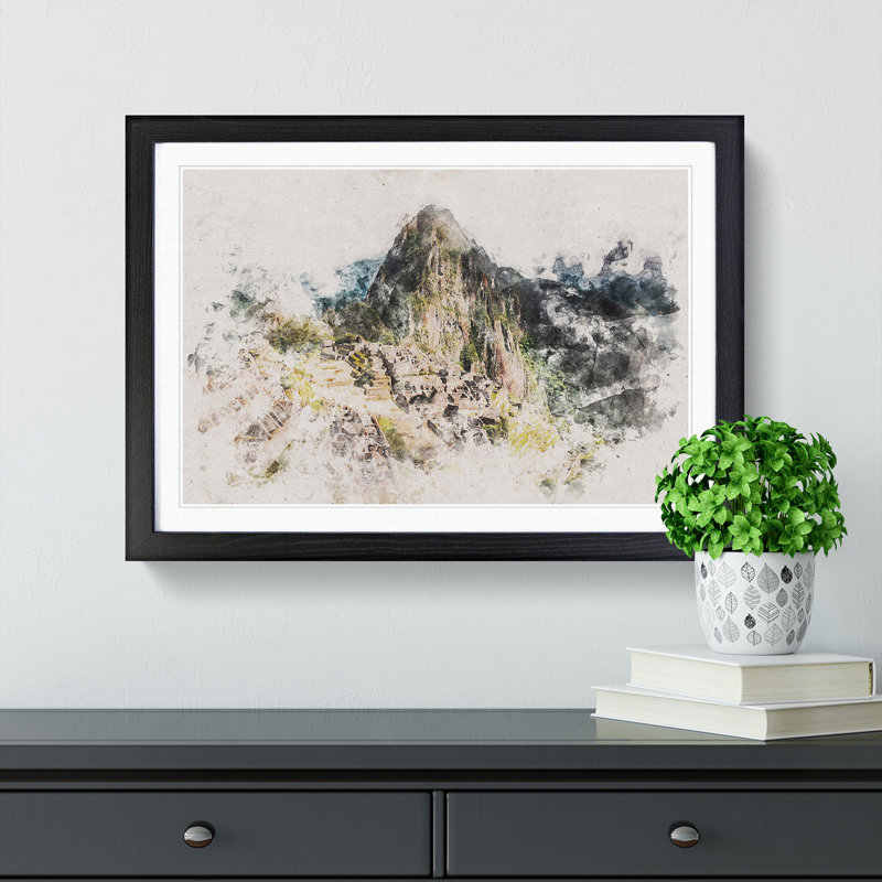 Machu Picchu & Huayna Picchu Mountain - Picture Frame Painting Print, 36cm H x 48cm W x 2cm D, Black Framed
