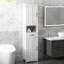 Grande armoire à linge haute - Rangement de salle de bain avec tablette ouverte, tiroir, portes encastrées et tablettes réglables en blanc