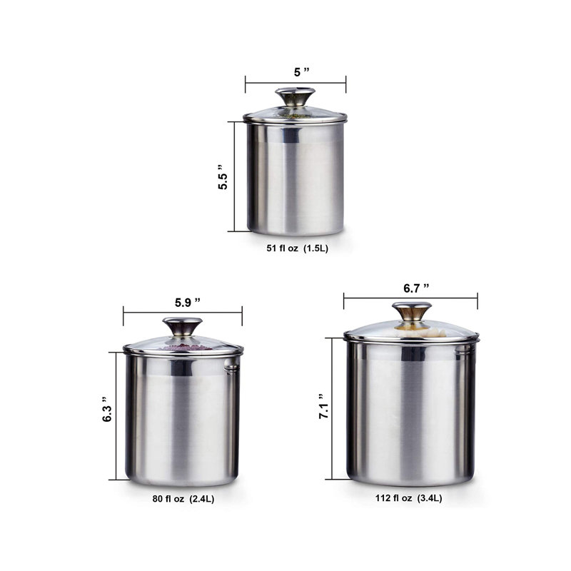 Ensemble de 3 petits pots de rangement en acier inoxydable Cooks, Petit 3 pièces 7,6 pintes