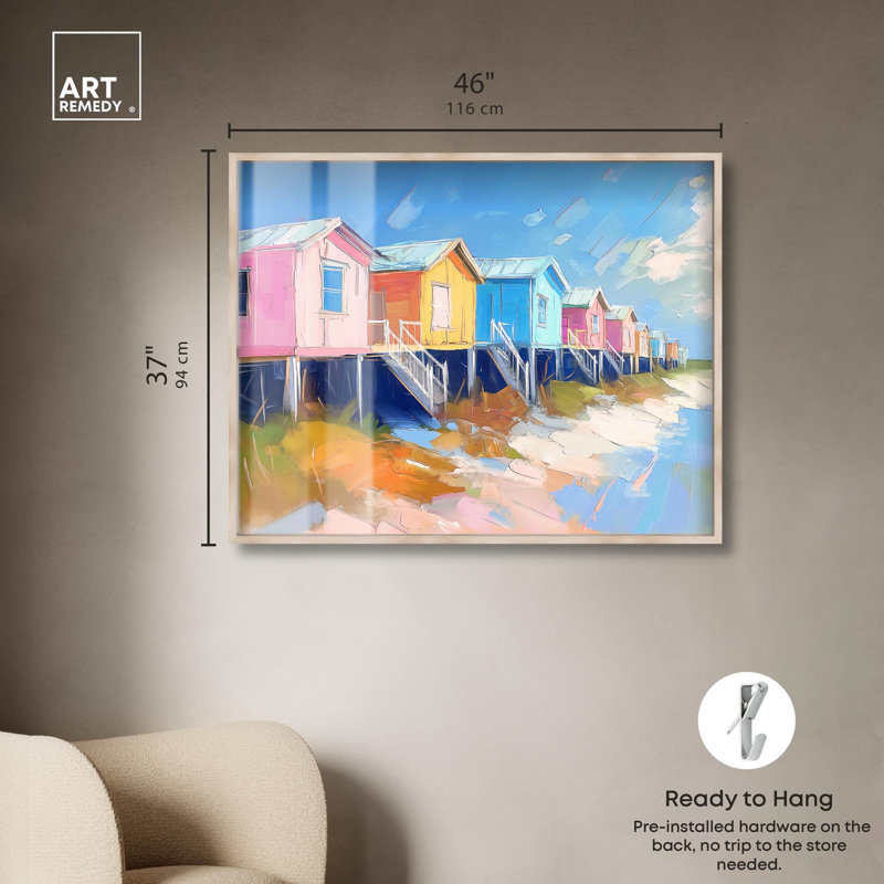 «Coastal Shadowbox», impression côtière par Art Remedy, H 37 po x l 46 po, Crème, crème