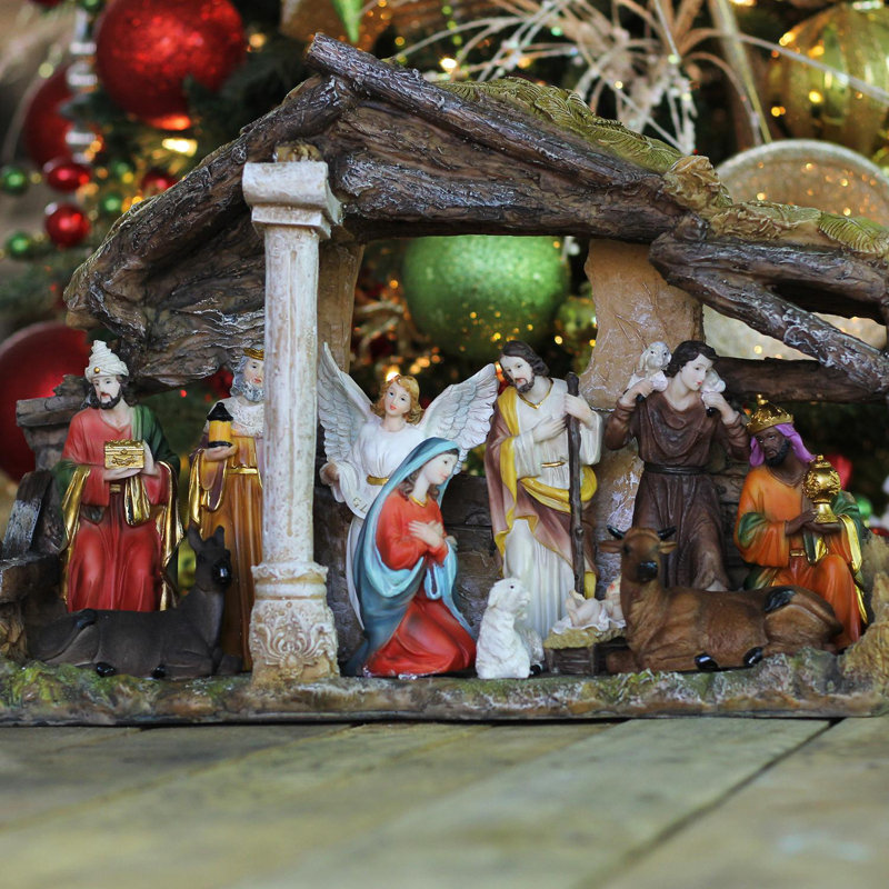 18" Traditional Christmas Nativity with Stable House Decoration