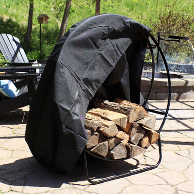Panier à bûches en acier pour l'intérieur ou l'extérieur avec couvercle en PVC noir - 48 po - capacité de 700 lb
