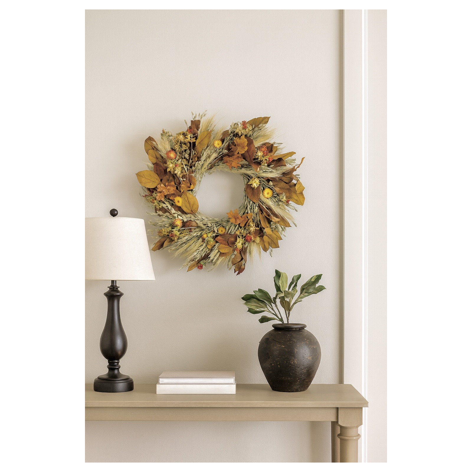 Preserved Leaves and Strawflowers Fall Wreath