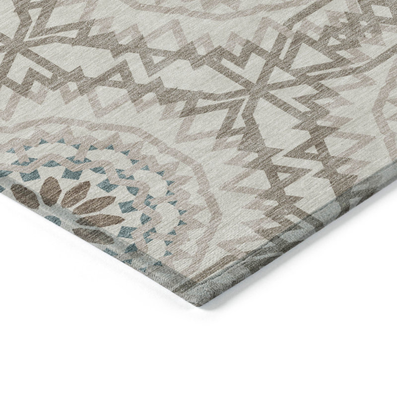Tapis intérieur lavable 8 pi x 10 pi bleu sarcelle à motif floral
