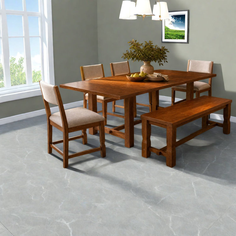 Extendable Solid Wood Dining Table Sets(Must include both Table and Chair) with 2 Leaves, 4 Chairs and Bench, Brown Farmhouse Style for Kitchen Dining Room