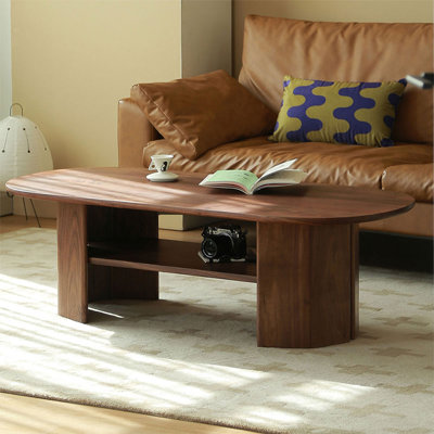 Table basse ovale en bois massif noyer