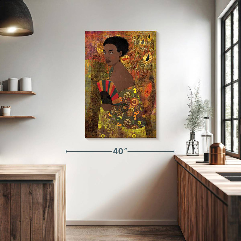 Femme Leisha avec éventail, H 39 po x l 26 po