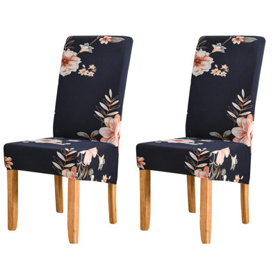 Très grandes housses de chaise de salle à manger en spandex doux, housses amovibles lavables, ensemble de 2 (fleur marine)
