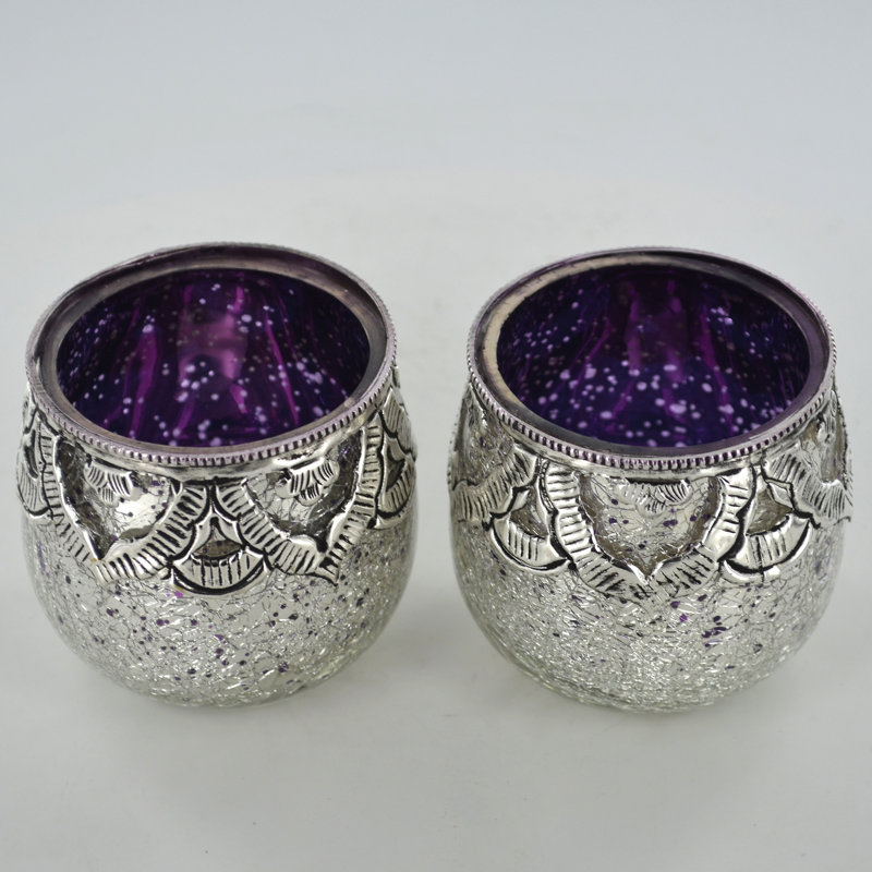 2 Piece Glass Tabletop Votive Holder Set, Purple
