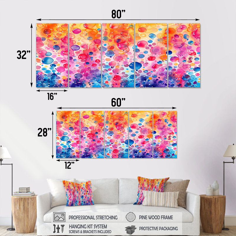 «Pink Blue Aquariums Bubbles I», ensemble de reproductions d'art mural aquariums, H 28 po x l 60 po