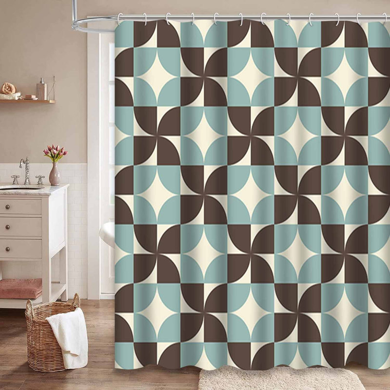 Rideau de douche imperméable moderne à motif géométrique avec 12 crochets, L 72 po x l 78 po