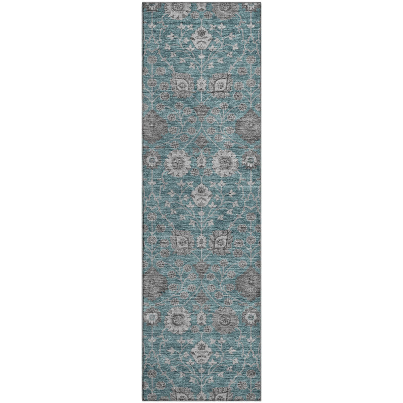 Premium Machine Washable Gurubaksh AMF1155 Floral Rug, Runner 2'3" x 7'6"