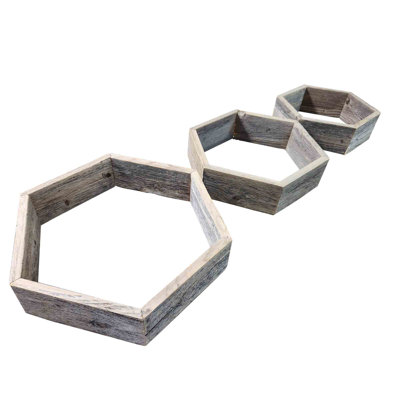 Mayolet 3 Piece Hexagon Solid Wood Floating Shelf with Reclaimed Wood