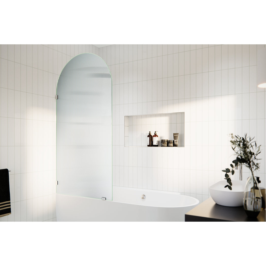 Maven 34 in. x 66.75 in. Frameless Arched Fluted Single Fixed Bath Panel Glass Warehouse 