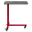 Table moderne rouge avec style asymétrique et installation de rangement murale supplémentaire
